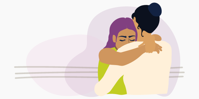 Illustration of a mother and daughter hugging