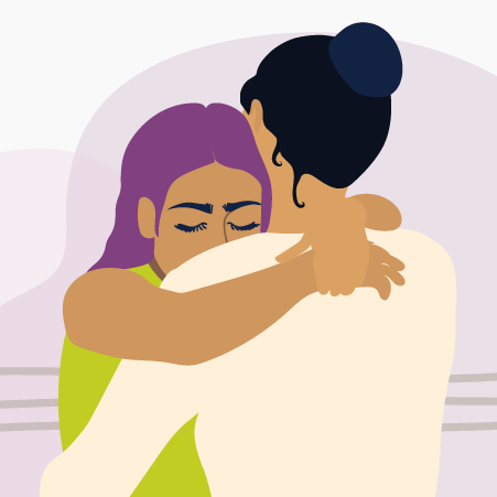 Illustration of a mother and daughter hugging