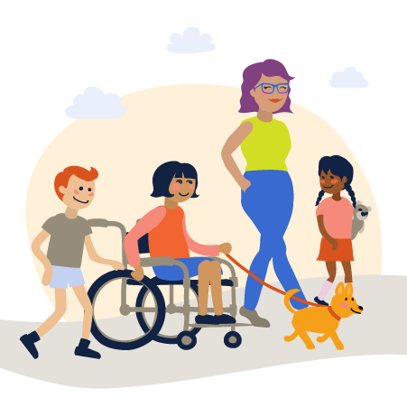 Illustration of teacher with diverse classroom