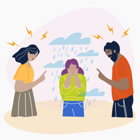 Illustration of a man and a woman chastising a teen girl