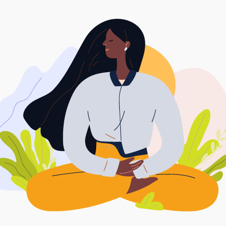 Woman of color sitting in a cross-legged position