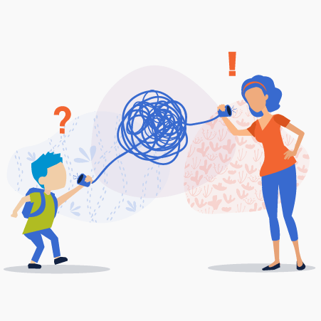 Illustration of a woman and a young boy each holding one end of a ball of wool