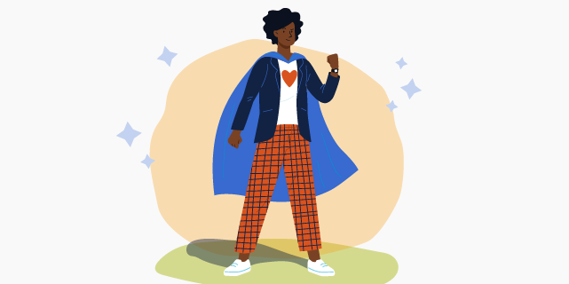 Illustration of a young man wearing a superhero cape